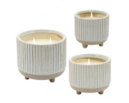 Sagebrook - 6" 20 Oz Sage Eucalyptus Ridged Candle in Beige