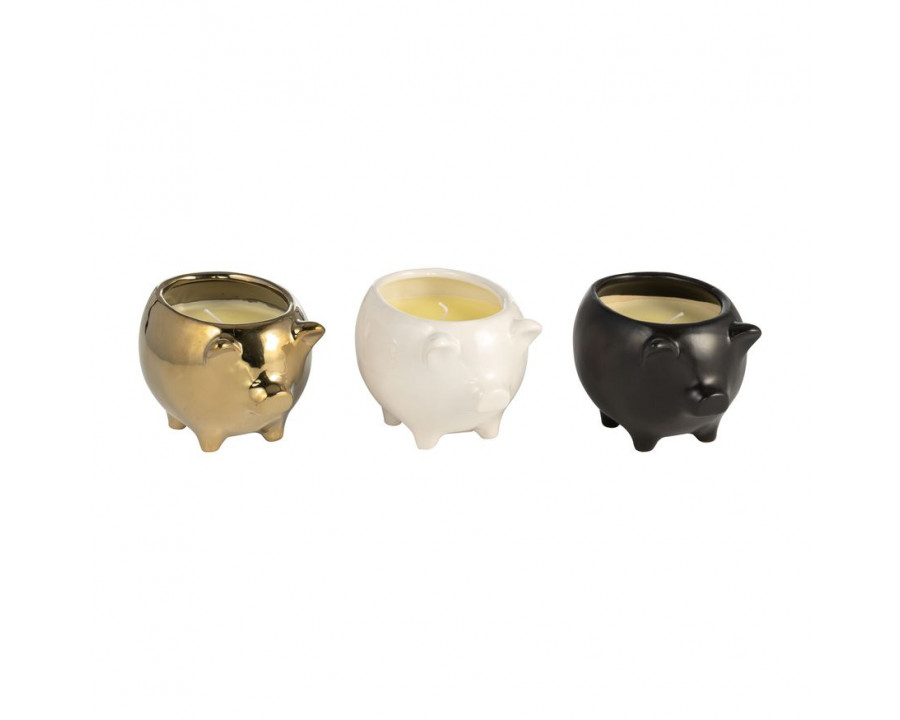 Sagebrook 7" 9 Oz Vanilla Sandalwood Pig Candles (Set of 3) - Multi