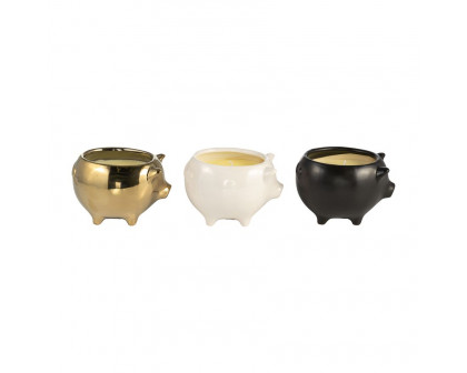 Sagebrook 7" 9 Oz Vanilla Sandalwood Pig Candles (Set of 3) - Multi