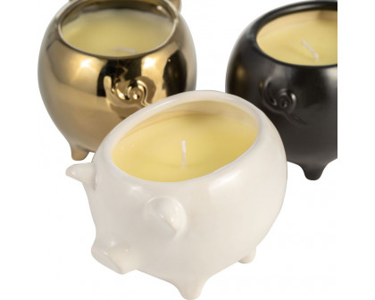 Sagebrook 7" 9 Oz Vanilla Sandalwood Pig Candles (Set of 3) - Multi