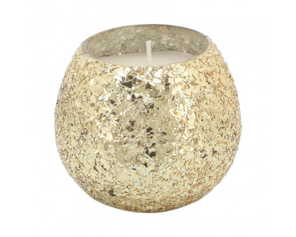 Sagebrook 4" 11 Oz Spiced Pear Crackled Glass Candle - Gold