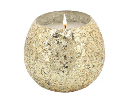 Sagebrook 4" 11 Oz Spiced Pear Crackled Glass Candle - Gold