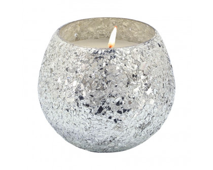 Sagebrook 4" 11 Oz Casa Pacifica Crackled Glass Candle - Silver