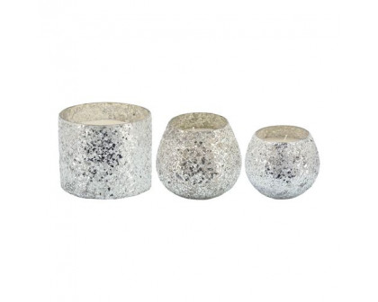 Sagebrook 4" 11 Oz Casa Pacifica Crackled Glass Candle - Silver