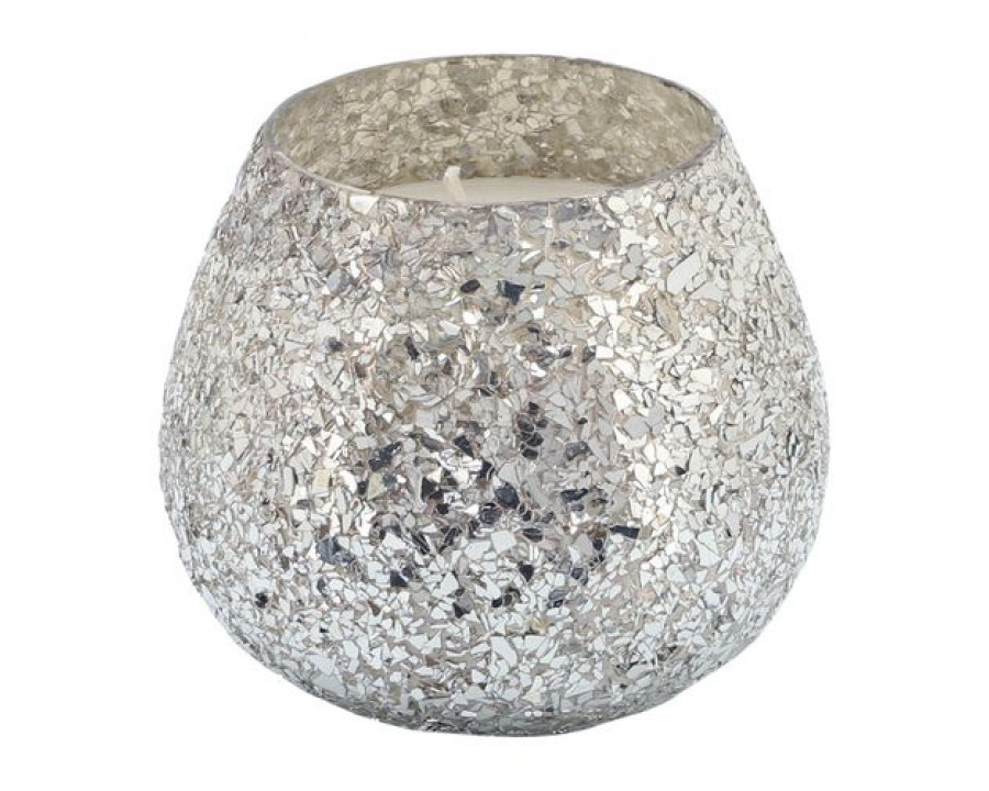 Sagebrook 5" 17 Oz Casa Pacifica Crackled Glass Candle - Silver