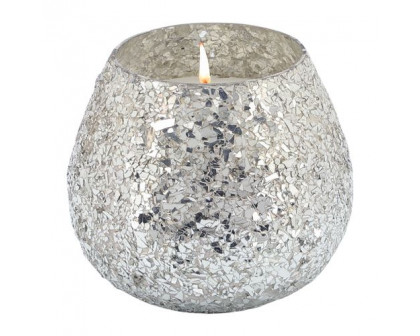 Sagebrook 5" 17 Oz Casa Pacifica Crackled Glass Candle - Silver