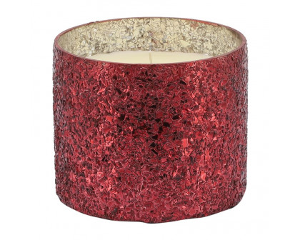 Sagebrook 5" 26 Oz Frasier Fir Crackled Glass Candle - Red