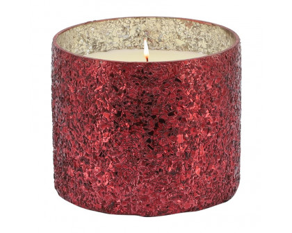 Sagebrook 5" 26 Oz Frasier Fir Crackled Glass Candle - Red