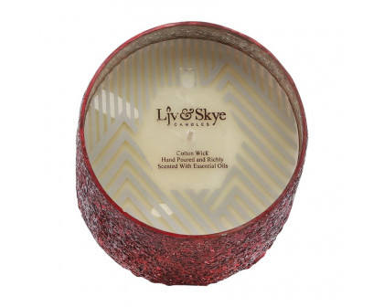 Sagebrook 5" 26 Oz Frasier Fir Crackled Glass Candle - Red