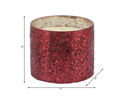 Sagebrook 5" 26 Oz Frasier Fir Crackled Glass Candle - Red