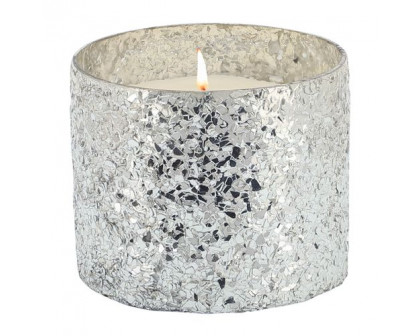 Sagebrook 5" 26 Oz Casa Pacifica Crackled Glass Candle - Silver