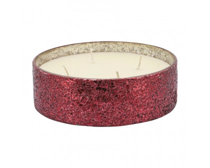 Sagebrook 9" 49 Oz Frasier Fir Crackled Glass Candle - Red