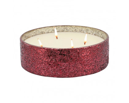 Sagebrook 9" 49 Oz Frasier Fir Crackled Glass Candle - Red