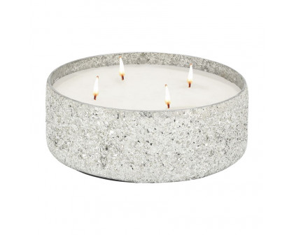 Sagebrook 9" 49 Oz Casa Pacifica Crackled Glass Candle - Silver