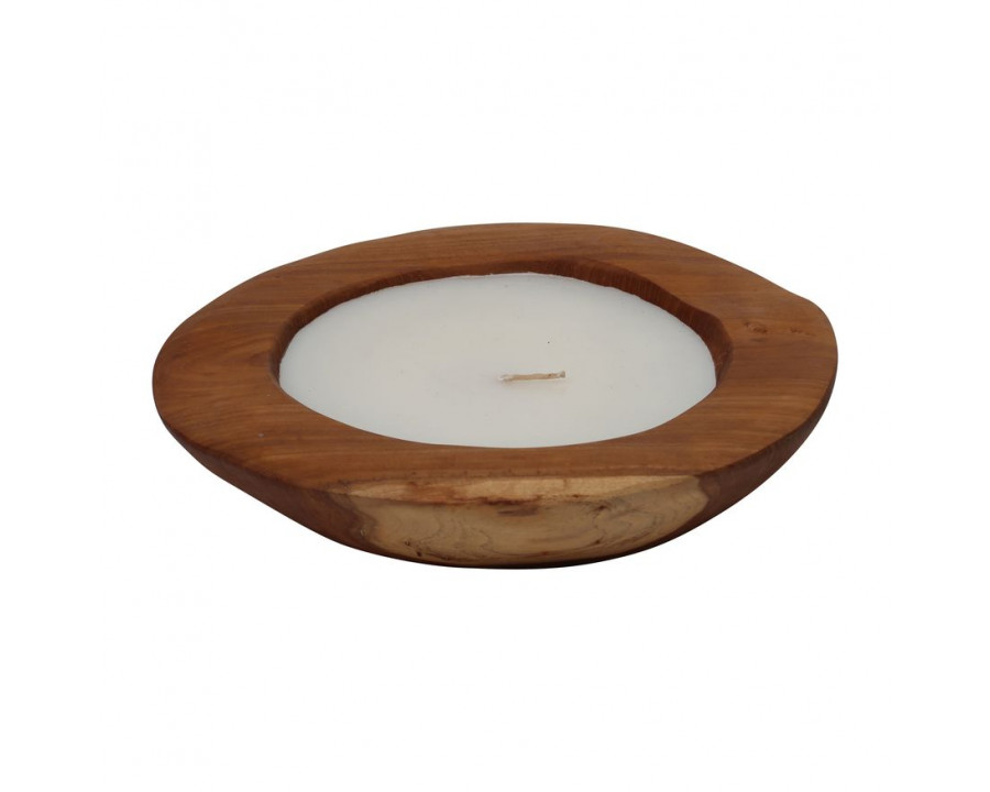 Sagebrook - 12" Wood Boat Candle in Brown