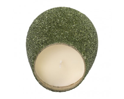 Sagebrook 6" 26 Oz Forest Beaded Candle - Green