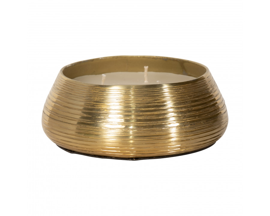 Sagebrook - 6" 15 Oz Santal Vanilla Etched Metal Candle in Gold