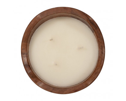 Sagebrook - 6" 17 Oz Vanilla Curvy Wood Bowl Candle in Natural