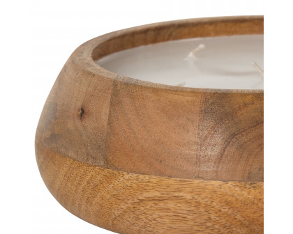 Sagebrook 9" 20 Oz Vanilla Modern Wood Bowl Candle - Natural