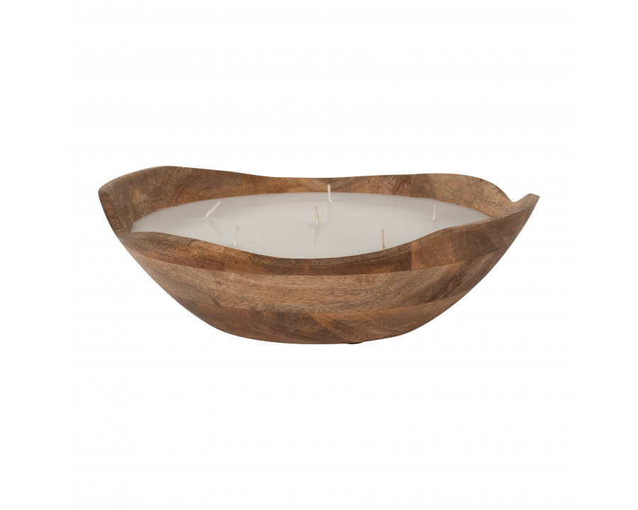 Sagebrook 9" 14 Oz Vanilla Curvy Wood Bowl Candle