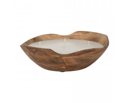 Sagebrook 9" 14 Oz Vanilla Curvy Wood Bowl Candle