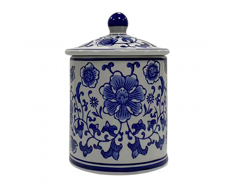 Sagebrook 6" 8oz Ceramic Chinoiserie Scented Candle with Lid - White/Blue