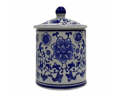 Sagebrook 6" 8oz Ceramic Chinoiserie Scented Candle with Lid - White/Blue