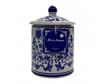 Sagebrook 6" 8oz Ceramic Chinoiserie Scented Candle with Lid - White/Blue