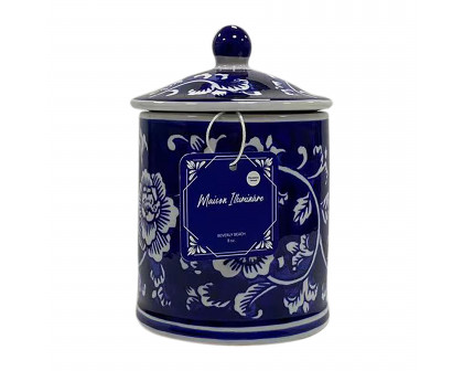 Sagebrook 6" 8oz Ceramic Chinoiserie Scented Candle with Lid - Blue/White