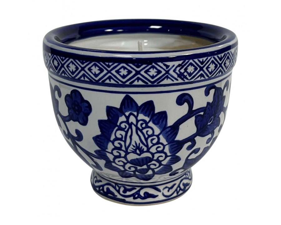 Sagebrook - 4" 6 Oz Bowl Chinoiserie Candle in Blue/White