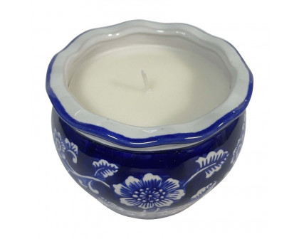 Sagebrook - 4" 7 Oz Round Chinoiserie Candle in Blue/White