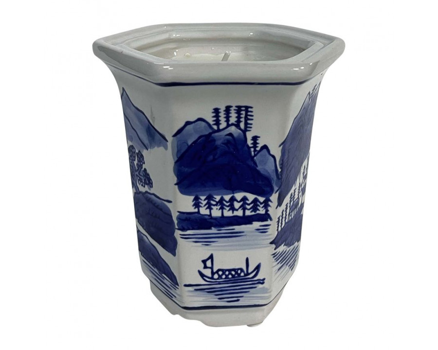 Sagebrook - 4" 5 Oz Chinoiserie Candle in Blue/White