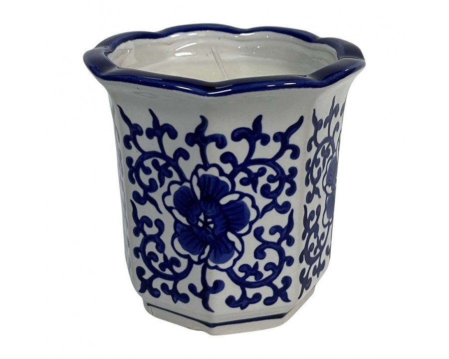 Sagebrook - 4" 5 Oz Fluted Chinoiserie Candle in Blue/White