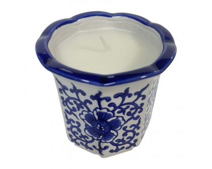 Sagebrook - 4" 5 Oz Fluted Chinoiserie Candle in Blue/White