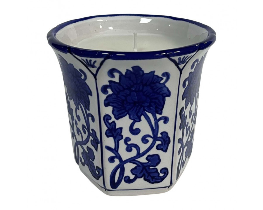 Sagebrook - 4" 6 Oz Fluted Chinoiserie Candle in Blue/White