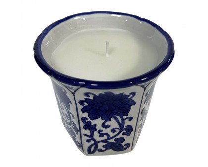 Sagebrook - 4" 6 Oz Fluted Chinoiserie Candle in Blue/White