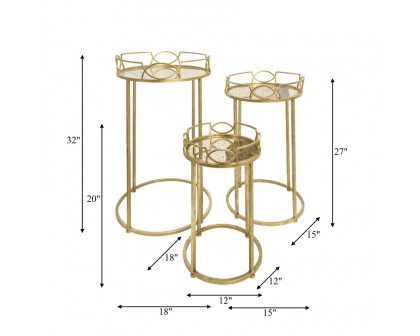 Sagebrook - Accent Table Set With Aged Mirror Top in Gold