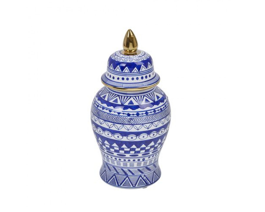 Sagebrook - 14" Temple Jar in White/Blue