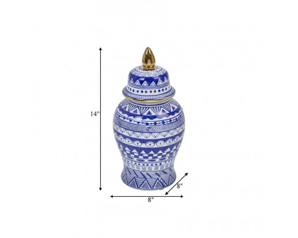 Sagebrook - 14" Temple Jar in White/Blue