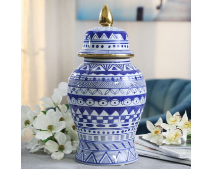 Sagebrook - 14" Temple Jar in White/Blue