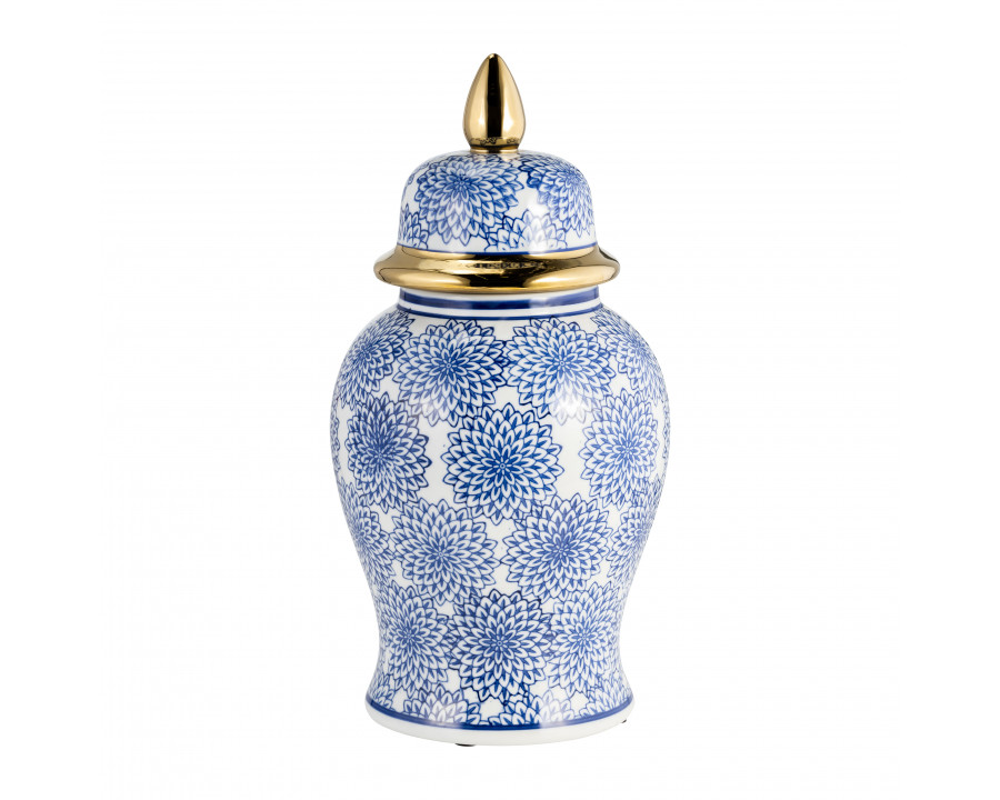 Sagebrook - 14" Temple Jar with Dalhia Flower in Blue/White