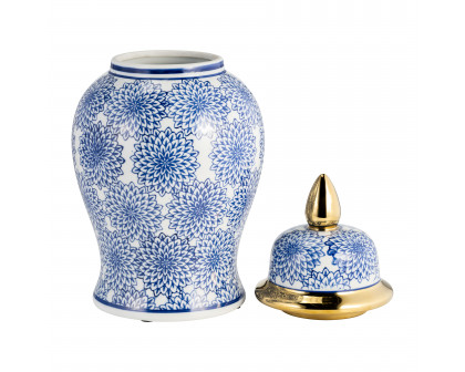 Sagebrook - 14" Temple Jar with Dalhia Flower in Blue/White