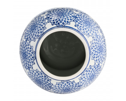 Sagebrook - 14" Temple Jar with Dalhia Flower in Blue/White