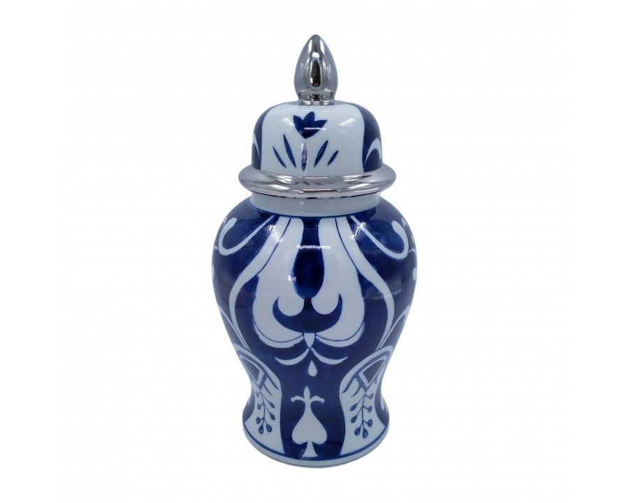 Sagebrook 14" Ceramic White/Blue Temple Jar