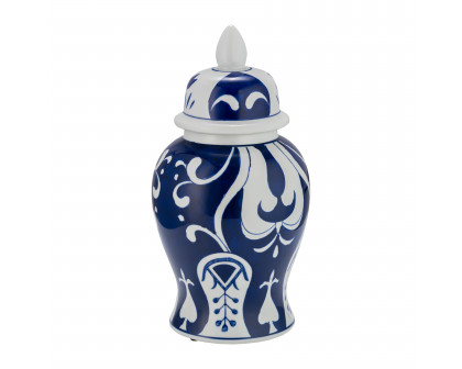 Sagebrook 14" Ceramic White/Blue Temple Jar