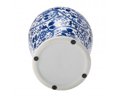 Sagebrook 14" Ceramic Blue/White Temple Jar - Silver