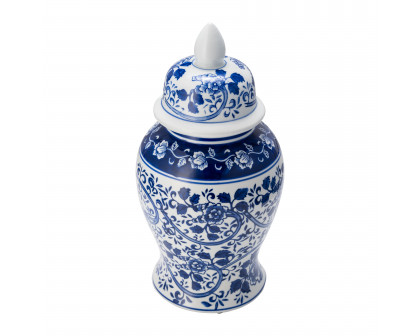 Sagebrook 14" Ceramic Blue/White Temple Jar - White