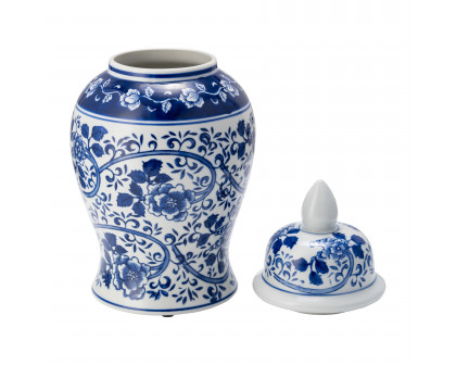 Sagebrook 14" Ceramic Blue/White Temple Jar - White