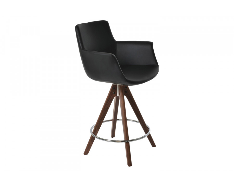 SohoConcept Bottega Pyramid Wood Swivel Stool Counter - American Walnut Base