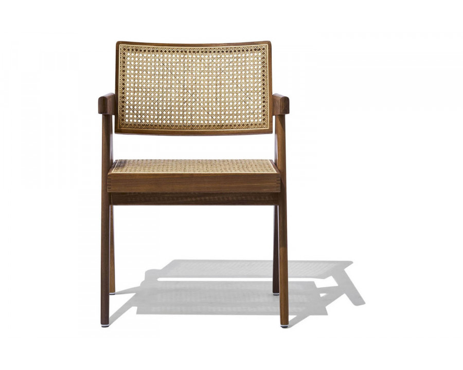 SohoConcept Pierre J Full Wicker Dining Armchair - Solid Ash Walnut Base